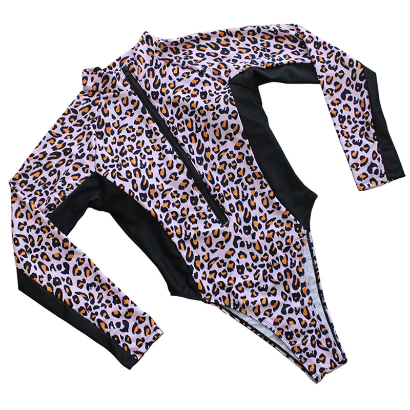 2023 Γυναικεία μαγιό Leopard μαγιό με φερμουάρ One Piece μακρυμάνικο γυναικείο μαγιό Monokini Bathers Mujer Biquini XL