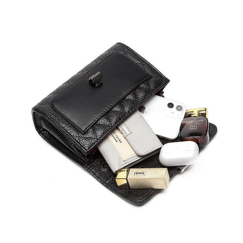 Γυναικεία μαύρη τσάντα ώμου Τσάντες χαβιαριού με κλειδαριά Y Τσάντες τετράγωνης αλυσίδας με διαμάντια Νέα γυναικεία τσάντες χιαστί μεγάλης χωρητικότητας πολλαπλών χρήσεων