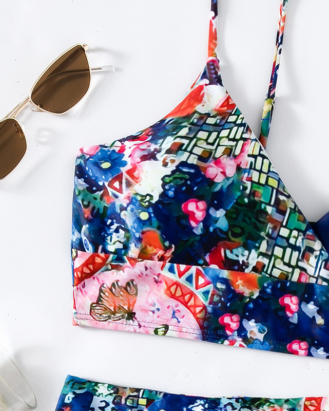 Εκτύπωση Floral γυναικεία μαγιό 2023 Two Pieces Push Up Σετ μπικίνι χαμηλής μέσης Micro Sexy Thong Μαγιό Γυναικεία μαγιό