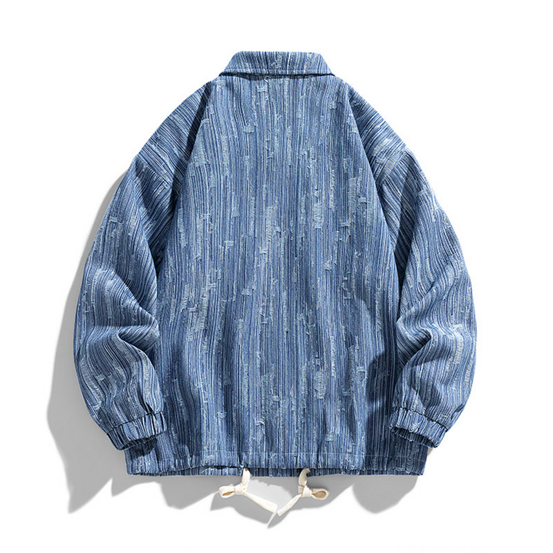 Μπλε Τζιν Μπουφάν Ανδρικό Μπουφάν Cargo Plus Size 8XL Παλτό Μόδα Casual Σχέδιο ρίγες Αντρικό παλτό τζιν Μεγάλο μέγεθος 8XL