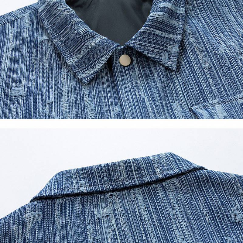 Μπλε Τζιν Μπουφάν Ανδρικό Μπουφάν Cargo Plus Size 8XL Παλτό Μόδα Casual Σχέδιο ρίγες Αντρικό παλτό τζιν Μεγάλο μέγεθος 8XL