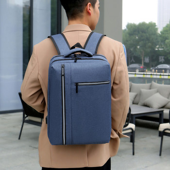 Мъжка раница с USB зареждане Чанта за лаптоп Водоустойчива раница от плат Оксфорд Мъжка чанта за бизнес пътуване Светлоотразителна лента