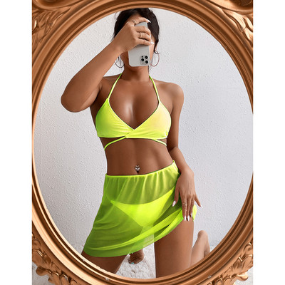 Bikini ar zemu vidukli trīs daļās, seksīgs sieviešu peldkostīms, 2023. gada vasaras Push Up pludmales peldkostīms Peldkostīmi Masīvi pludmales apģērbi, svārki bez aizmugures