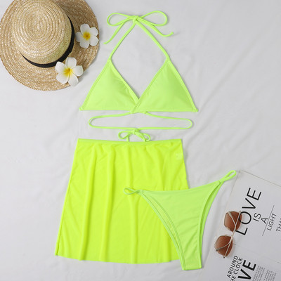 Χαμηλόμεση μπικίνι Three Pieces Γυναικείο σέξι μαγιό 2023 Summer Push Up Μαγιό παραλίας Μαγιό Μασίφ ρούχα παραλίας Εξώπλατη φούστα