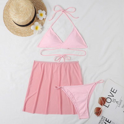 Χαμηλόμεση μπικίνι Three Pieces Γυναικείο σέξι μαγιό 2023 Summer Push Up Μαγιό παραλίας Μαγιό Μασίφ ρούχα παραλίας Εξώπλατη φούστα