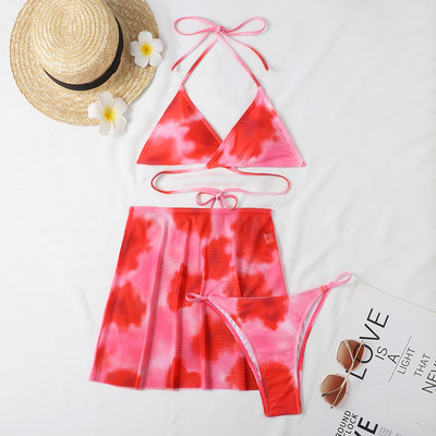 Χαμηλόμεση μπικίνι Three Pieces Γυναικείο σέξι μαγιό 2023 Summer Push Up Μαγιό παραλίας Μαγιό Μασίφ ρούχα παραλίας Εξώπλατη φούστα