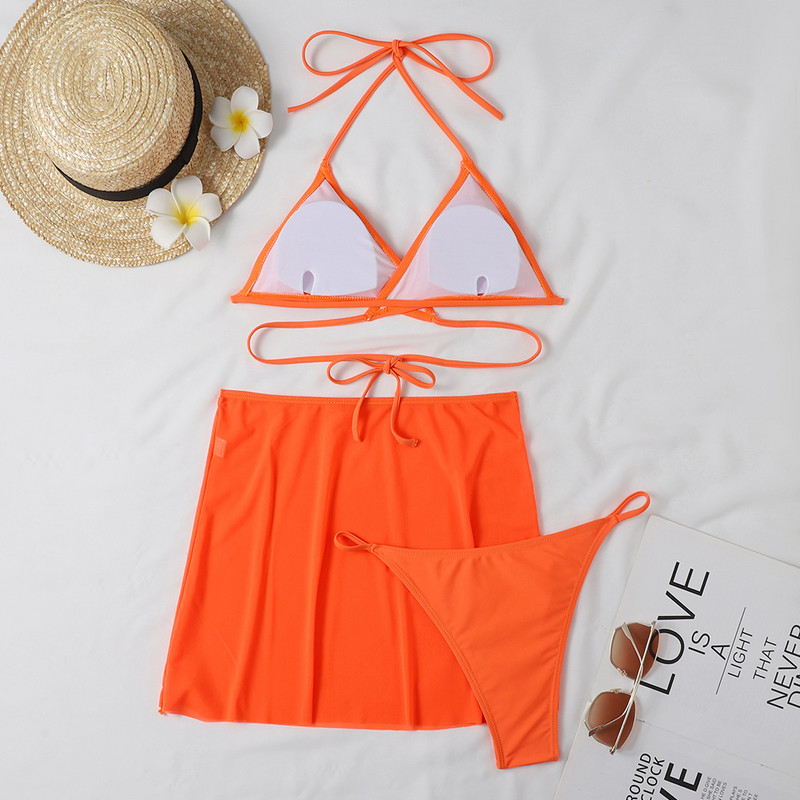 Χαμηλόμεση μπικίνι Three Pieces Γυναικείο σέξι μαγιό 2023 Summer Push Up Μαγιό παραλίας Μαγιό Μασίφ ρούχα παραλίας Εξώπλατη φούστα