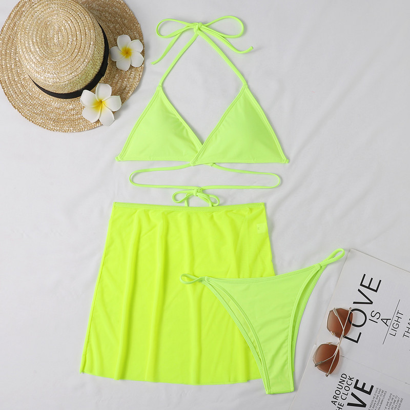 Χαμηλόμεση μπικίνι Three Pieces Γυναικείο σέξι μαγιό 2023 Summer Push Up Μαγιό παραλίας Μαγιό Μασίφ ρούχα παραλίας Εξώπλατη φούστα