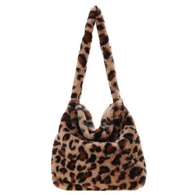 Γυναικεία τσάντα βελούδινη Leopard Love Heart Pattern μασχάλη Τσάντα ώμου Φθινοπωρινό Χειμώνας Γυναικείες τσάντες μεγάλης χωρητικότητας Shopper tote ΝΕΟ