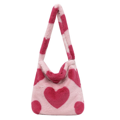 Γυναικεία τσάντα βελούδινη Leopard Love Heart Pattern μασχάλη Τσάντα ώμου Φθινοπωρινό Χειμώνας Γυναικείες τσάντες μεγάλης χωρητικότητας Shopper tote ΝΕΟ