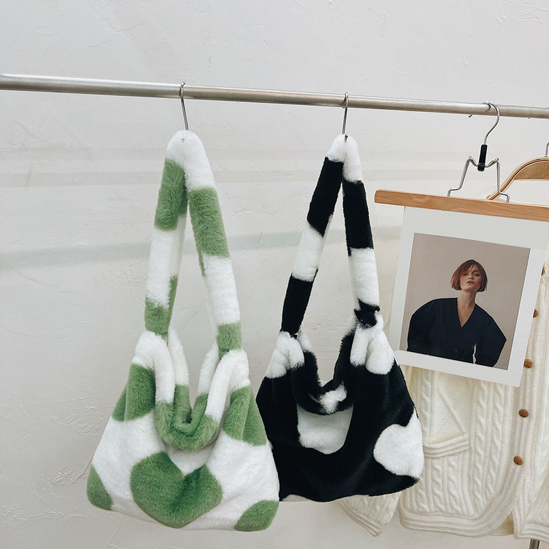 Γυναικεία τσάντα βελούδινη Leopard Love Heart Pattern μασχάλη Τσάντα ώμου Φθινοπωρινό Χειμώνας Γυναικείες τσάντες μεγάλης χωρητικότητας Shopper tote ΝΕΟ