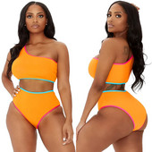 Dámske plavky 2023 s vysokým pásom na jedno rameno, jednodielne bikiny, set, plážové oblečenie, mužské bikiny s vystuženou podprsenkou
