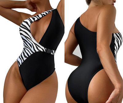 Нови дамски бански костюми от 2023 г. Зебра с едно рамо Push Up Bodysuit Mujer Bikini Женски плажни бански костюми Дамски бански Biquini