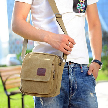 Мъжки платнени чанти през рамо в ежедневен стил с много джобове и капак Дамска чанта Чанта с капак през рамо за мъже Бизнес чанта с прашка