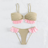 Dámske plavky s push-up strihom a volánikmi 2023, dámske bikiny, set s dvoma kusmi šnurovania, volánikmi, plavky, dámske bikiny, plážové oblečenie