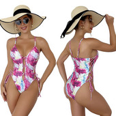 Εκτύπωση Flower Νέο 2023 Γυναικείο μαγιό Σέξι Hollow Out One Piece Γυναικείο Monokini Criss Cross Επίδεσμος Γυναικείο μαγιό