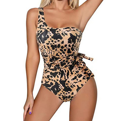 Nové 2023 Dámske plavky, jednodielne pevné ženské bikiny, set s jedným ramenom, leopard, dámske plavky, plážové šaty