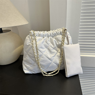 2 bucăți geantă de mână cu pliuri matlasate pentru femei, geantă de umăr căptușită, geantă cu găleată de iarnă, genți de mână ocazionale, geantă pentru cumpărături cu lanț