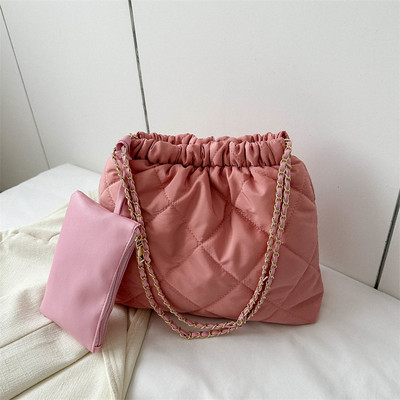 2 bucăți geantă de mână cu pliuri matlasate pentru femei, geantă de umăr căptușită, geantă cu găleată de iarnă, genți de mână ocazionale, geantă pentru cumpărături cu lanț