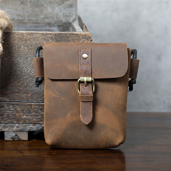 Модна винтидж мъжка малка чанта за през рамо от естествена кожа за свободното време на открито, уикенд, луд кон, мини чанта за пратки