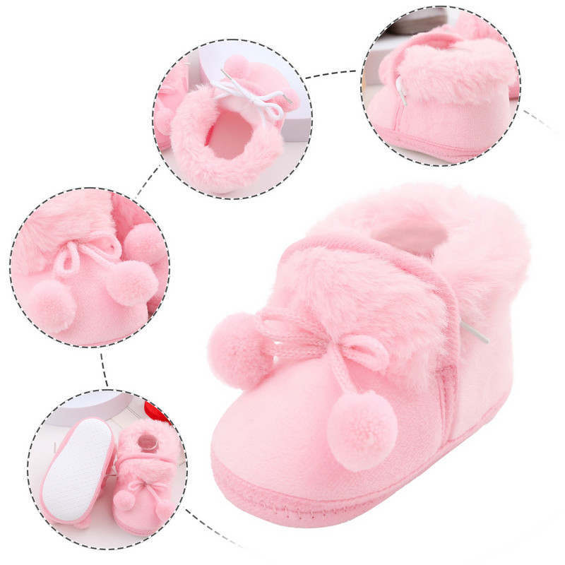 Cizme de iarnă pentru zăpadă nou-născut pentru copil mic Cizme calde Confort cald Primii pași Bebeluși Fete Băieți Pantofi cu talpă moale Mingi cu puf Cizme de zăpadă