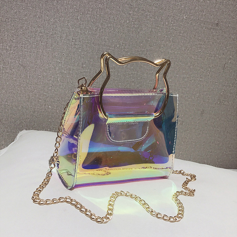 Ženska modna PVC Laserska torba za rame Ručna torbica s metalnom lančićem s remenom za nošenje preko ramena Ženska prozirna torba za telefon Torbica