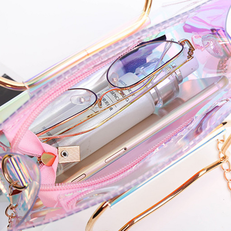 Ženska modna PVC Laserska torba za rame Ručna torbica s metalnom lančićem s remenom za nošenje preko ramena Ženska prozirna torba za telefon Torbica