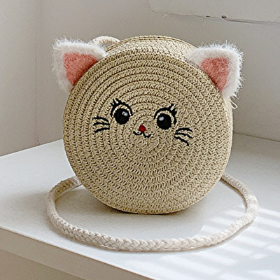 Χαριτωμένα χιαστί τσάντες για κορίτσια μόδας Μικρή στρογγυλή ψάθινη τσάντα Απλή φορητή Κομψή χειροποίητη προσωπικότητα για ταξίδια διακοπών