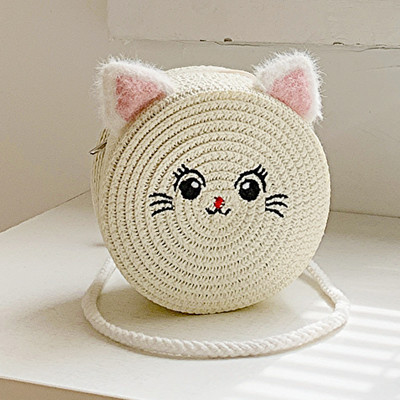 Χαριτωμένα χιαστί τσάντες για κορίτσια μόδας Μικρή στρογγυλή ψάθινη τσάντα Απλή φορητή Κομψή χειροποίητη προσωπικότητα για ταξίδια διακοπών