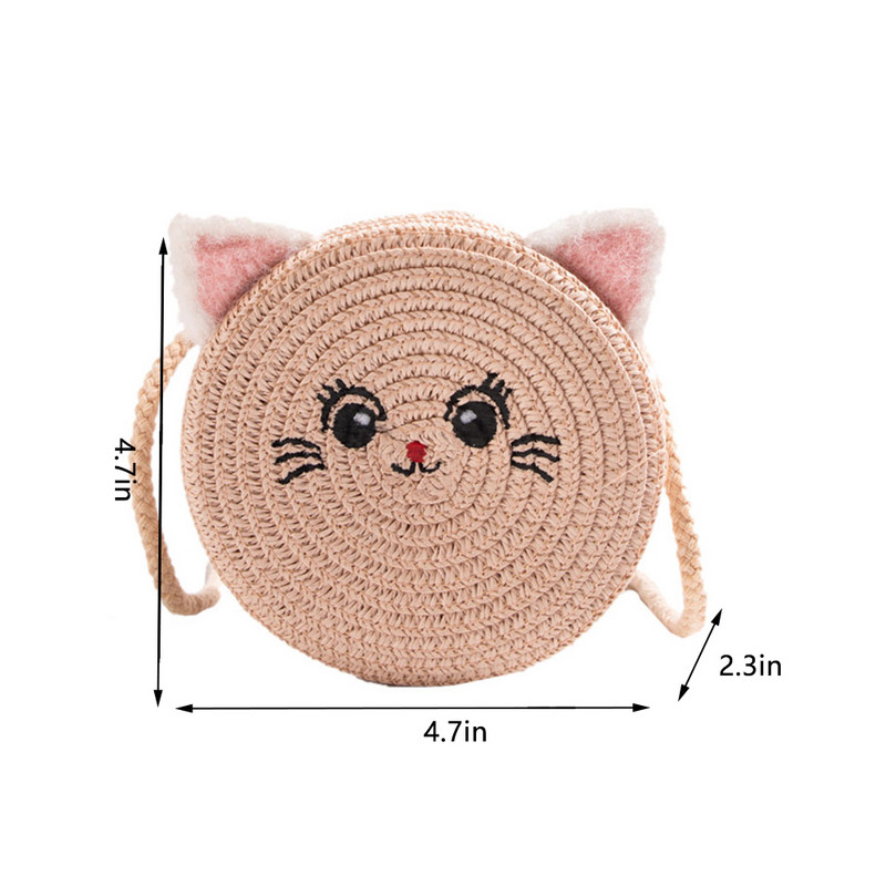 Χαριτωμένα χιαστί τσάντες για κορίτσια μόδας Μικρή στρογγυλή ψάθινη τσάντα Απλή φορητή Κομψή χειροποίητη προσωπικότητα για ταξίδια διακοπών