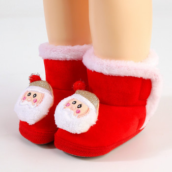 Βρεφικά χριστουγεννιάτικα παπούτσια Χειμερινά βρεφικά ψηλά μποτάκια χιονιού Χοντρά βελούδινα ζεστά νήπια Αντιολισθητική σόλα Χριστουγέννων Δώρο Χριστουγέννων για πρώτη φορά περιπατητές