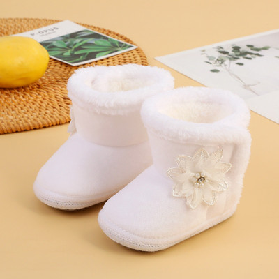 Pantofi de Crăciun pentru bebeluși Cizme de zăpadă înalte de iarnă pentru bebeluși de pluș groase, calde, pentru copii mici, cu talpă anti-alunecare, cadou de Crăciun, nou-născut, primii plimbări