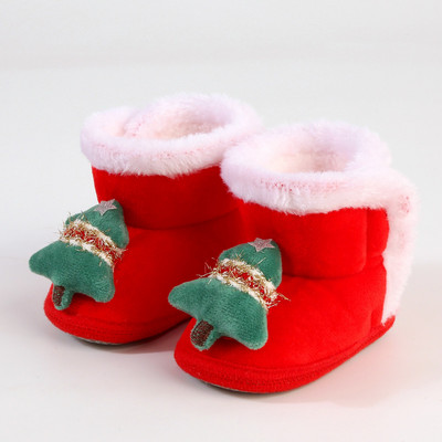 Pantofi de Crăciun pentru bebeluși Cizme de zăpadă înalte de iarnă pentru bebeluși de pluș groase, calde, pentru copii mici, cu talpă anti-alunecare, cadou de Crăciun, nou-născut, primii plimbări