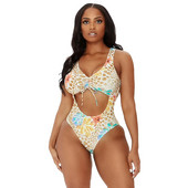2023 Imprimare Floral Costume de baie dintr-o bucată Cu croiala înaltă Costum de baie pentru femei Monokini fără spate Costum de baie de vară Sutien căptușit Imbracaminte de plajă