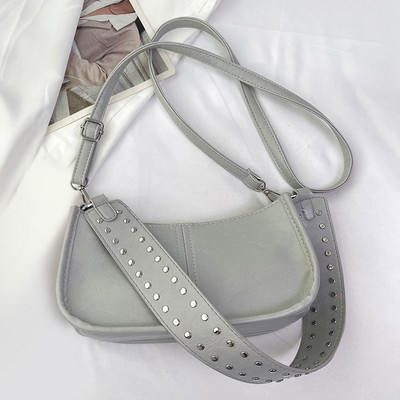 Geantă de umăr retro pentru femei, cu decor cu împodobire, geantă cu sling, curea reglabilă din piele, geantă de mână din PU, geantă de mână pentru întâlniri zilnice