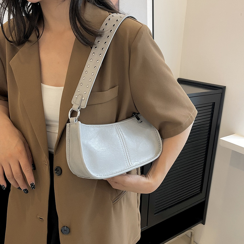 Geantă de umăr retro pentru femei, cu decor cu împodobire, geantă cu sling, curea reglabilă din piele, geantă de mână din PU, geantă de mână pentru întâlniri zilnice