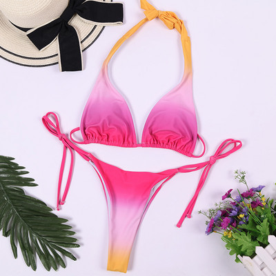 2023 Gradient Print Two Pieces Σετ μπικίνι κολύμβησης Push Up Halter Bandage Γυναικεία μαγιό Mujer Biquini Γυναικεία μαγιό σε σπαστό