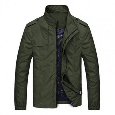 Ανδρικό παλτό μονόχρωμο μονόχρωμο γιακά μπουφάν μπουφάν με φερμουάρ δύο τσέπες για άνοιξη φθινόπωρο