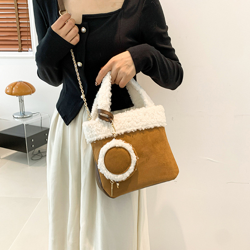 Γυναικεία τσάντα από μαλλί από ψεύτικο αρνί Ευέλικτη βελούδινη τσάντα χιαστί με τσάντα νομισμάτων Fluffy tote Τσάντα τσάντα Messenger Κομψή τσάντα