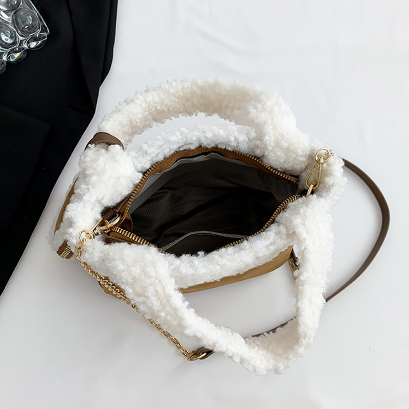 Γυναικεία τσάντα από μαλλί από ψεύτικο αρνί Ευέλικτη βελούδινη τσάντα χιαστί με τσάντα νομισμάτων Fluffy tote Τσάντα τσάντα Messenger Κομψή τσάντα