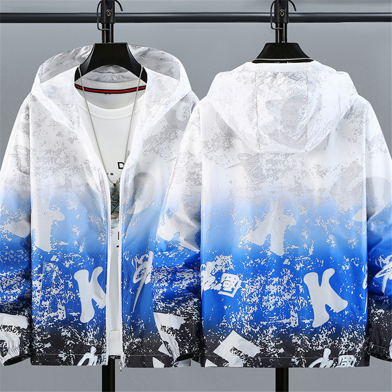 Jachetă subțire de vară Îmbrăcăminte de protecție solară pentru bărbați Îmbrăcăminte de stradă de modă Jachete cu graffiti Jachetă subțire de vară pentru bărbați Plus Size 7XL