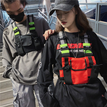 Λειτουργική τακτική τσάντα στήθους για άνδρες Fashion Bullet Hip Hop Γιλέκο Streetwear Τσάντα μέσης Unisex Μαύρη Τσάντα στήθους AX 898