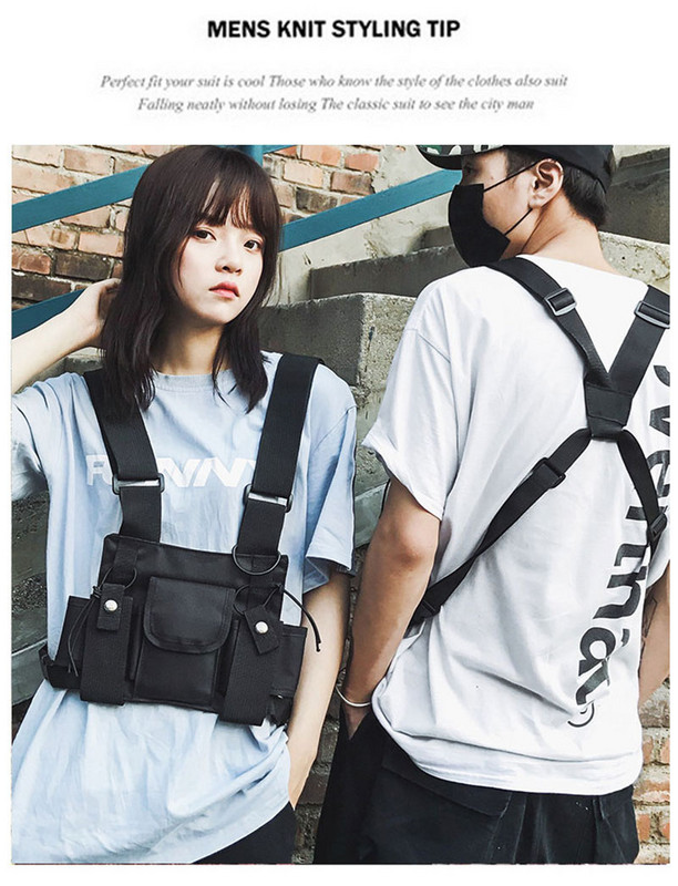 Λειτουργική τακτική τσάντα στήθους για άνδρες Fashion Bullet Hip Hop Γιλέκο Streetwear Τσάντα μέσης Unisex Μαύρη Τσάντα στήθους AX 898
