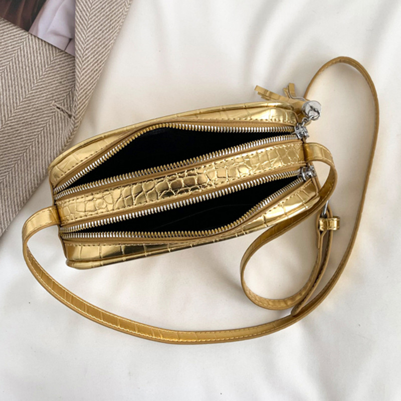 2023 Dámska strapcová zlatá kabelka cez rameno, PU kožená vzorovaná krokodília koža, taška cez rameno, módna luxusná prenosná crossbody kabelka Y2K