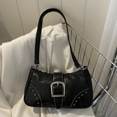 Vintage ženske torbe na rame sa zakovicama Y2K ženska torba ispod pazuha Modni lanac Male ručne torbice PU kožna ženska torbica Clutch torbica