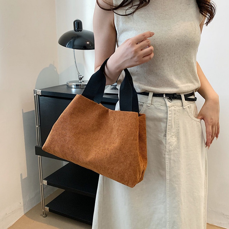 Φθινοπωρινή κοτλέ Casual γυναικεία τσάντα ώμου ρετρό καμβά τσάντα με επάνω λαβή για γυναίκες Βαμβακερές τσάντες χειρός Μικρές τσάντες μετακινήσεων