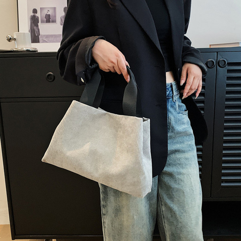 Φθινοπωρινή κοτλέ Casual γυναικεία τσάντα ώμου ρετρό καμβά τσάντα με επάνω λαβή για γυναίκες Βαμβακερές τσάντες χειρός Μικρές τσάντες μετακινήσεων