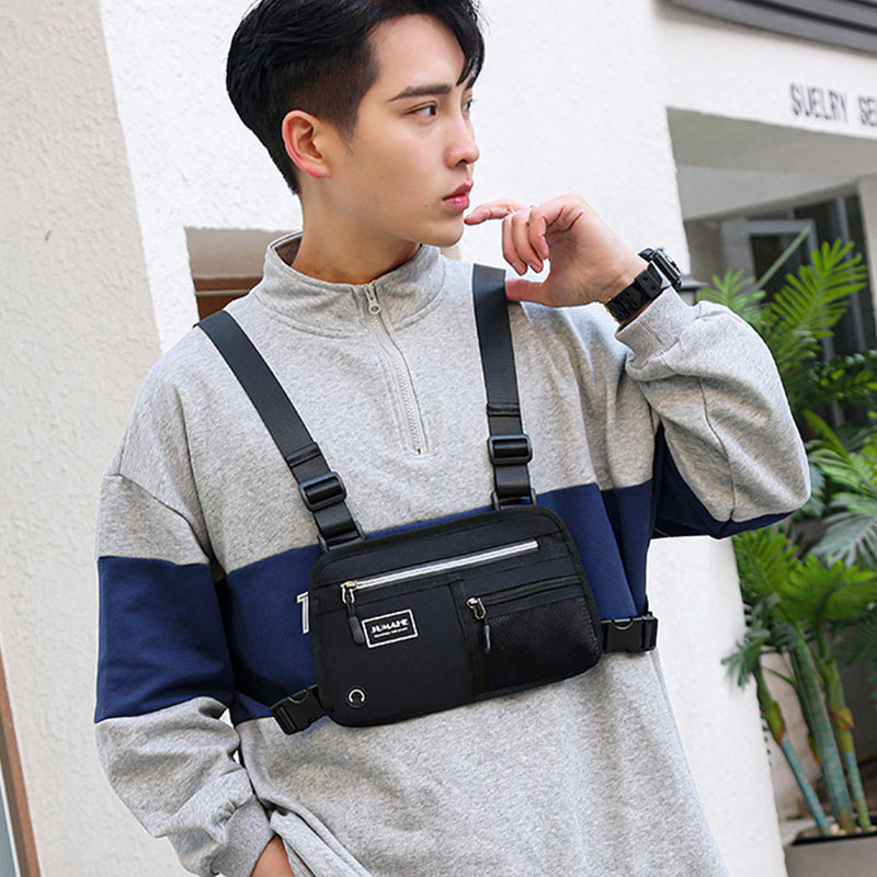 Funktsionaalne taktikaline rinnakott Unisex rinnakorvi kott helkurriba Night Run kotid Bullet Hip Hop Vest Tänavarõivaste kott vööpakk