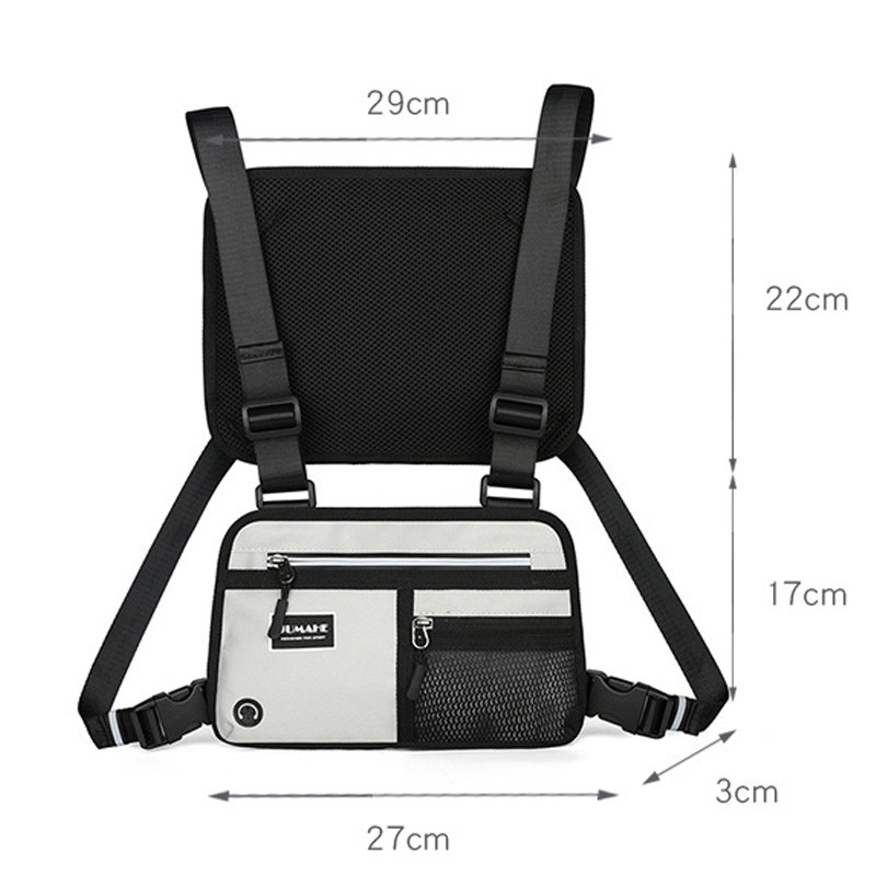 Funktsionaalne taktikaline rinnakott Unisex rinnakorvi kott helkurriba Night Run kotid Bullet Hip Hop Vest Tänavarõivaste kott vööpakk