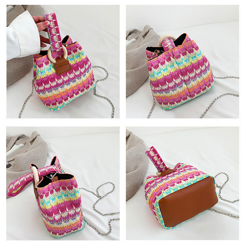 Γυναικεία τσάντα κουβά Πολύχρωμη ψάθινη τσάντα ώμου Casual υφασμένη τσάντα Messenger Fashion Τσάντα χιαστί Καλοκαιρινή τσάντα Hobo Θηλυκό συμπλέκτη